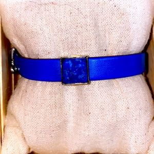 Navy blue and brown reversible band with charm